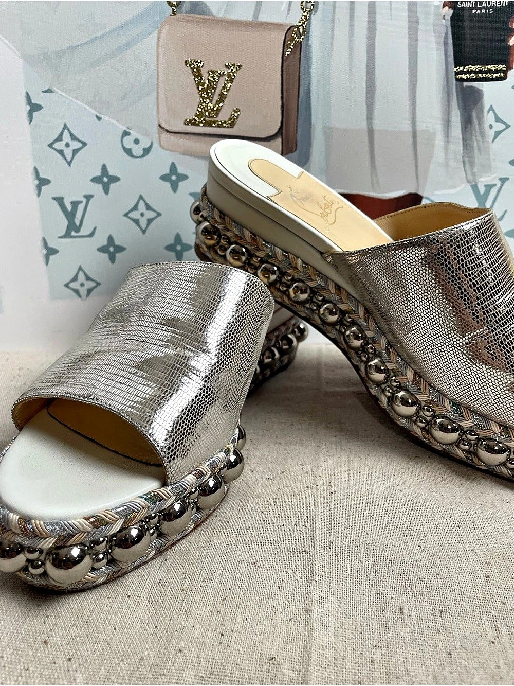 Christian Louboutin Embellished Silver Mules Size36